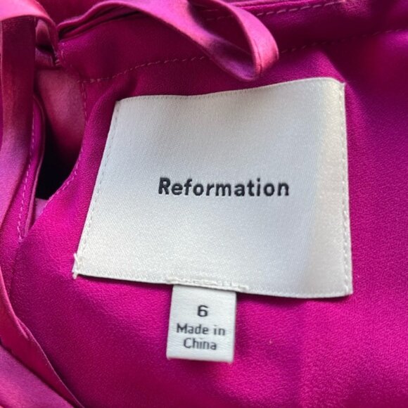 NEW Reformation Anaiis Long Silk Dress Hibiscus Tea Dark Pink Magenta | US6 UK10 - Picture 6 of 16